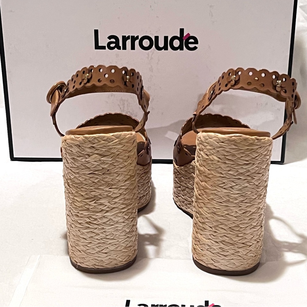 Larroudé Jasmine Flower Espadrille Wedge Platform Sandals Size 10 Biscuit - Picture 5 of 12